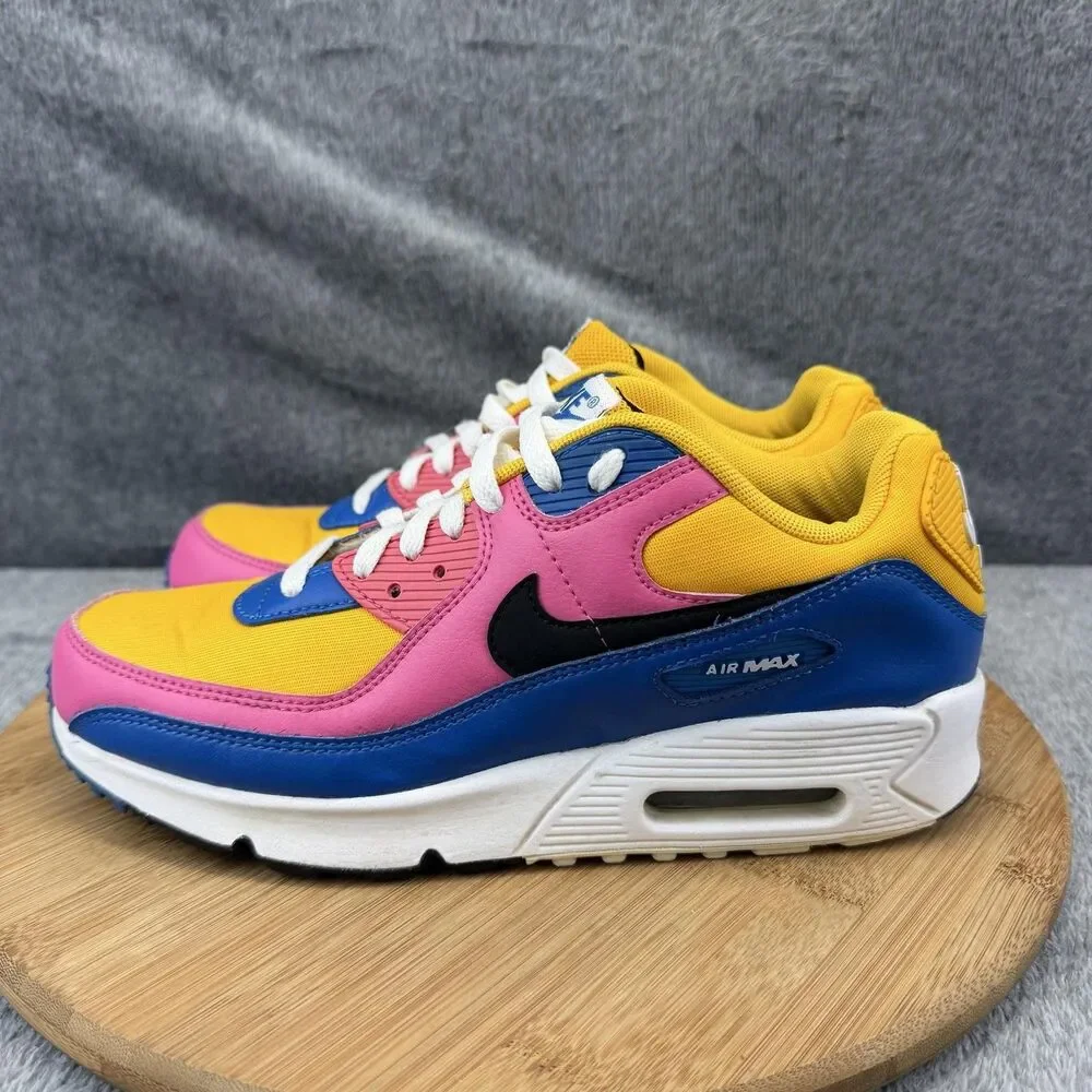 Nike Air Max 90 Shoes Boys Size 7Y Yellow Pink Blue Casual Sneakers CD6864-700